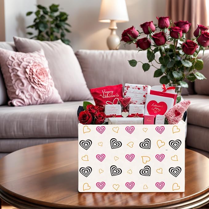 Valentine's Day Basket Gift for Empty Cute Heart Large Storage Bin for Kid and Baby Room Décor (Red and Black)