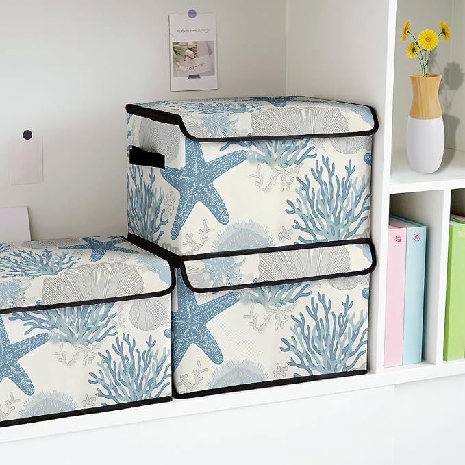 Stackable Clothes Storage Bins with Lids 3 Pack | Closet Organizers Fabric Cat Printing Box for Home and Office,Blanket Clothes Organizers,Under Bed Storage Containers