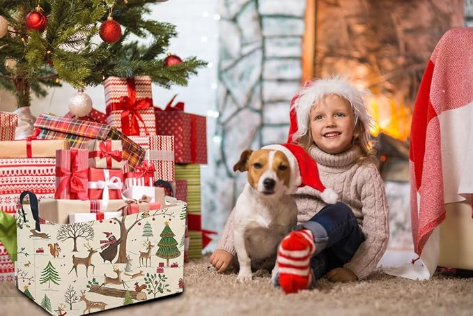 Sanjiaofeng Rectangular Christmas Basket Animal Storage Bins,Cute Storage Basket with Handles.Clothers,Books,Kid's Gifts Bins. (Animal Christmas)
