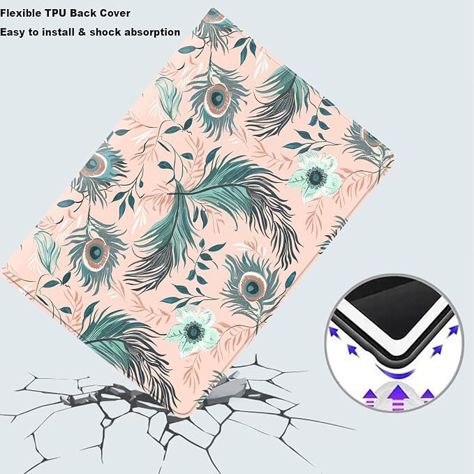 Tablet Case for iPad 10.2 Inch (9th/8th/7th Gen),Shockproof Protective Cover with Stand,Auto Wake/Sleep,Auto Wake/Sleep,Peacock Feather Flower