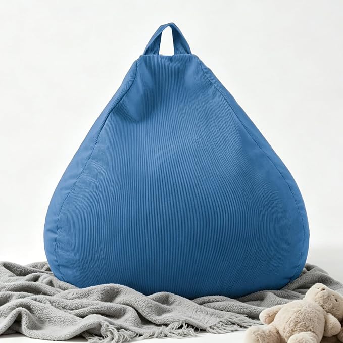 LPMOERA Stuffed Animal Storage Soft Bean Bag Chair Cover No Filler Blue | Skin-Friendly,Portable,Wide Easy-Load Opening,Hidden Zipper,Decorative Organizer