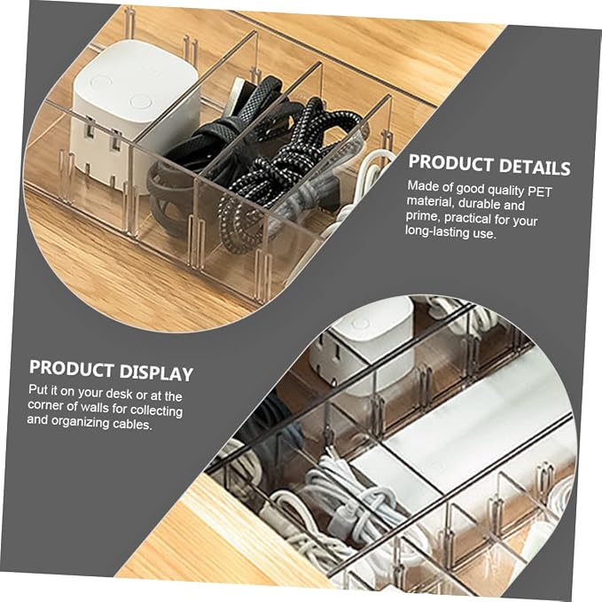 Mikikit 1pc Multi-grid Cable Storage Box Wire Organizer for Practical Cord Management Pet Material Keeps Cables Tidy and Accessible