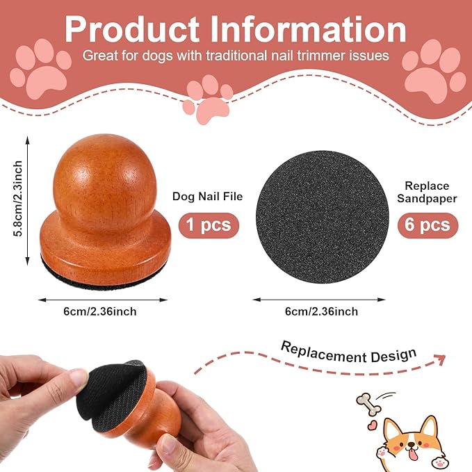 CIATBYYJ Dog Nail File with 6Pcs Replaceable Filing Disc, Dog Scratch Board for Safe and Easy Nail Care, Dogs Nails Scratch Board Ensures Smooth and Healthy Nails for Dogs and Cats
