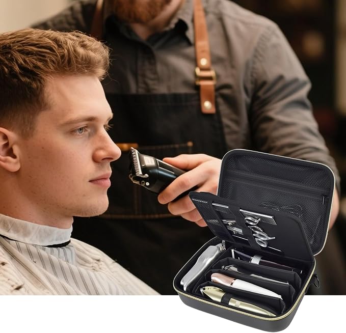 Barber Case for Hair Clippers, for Wahl, for Ufree and for Andis, Case Only | Trimmer Tools Storage Organizer, Easy-Clean PU Interior, for Barbers/Stylists/Pet Groomers, Travel/Home/Salon Use, Black