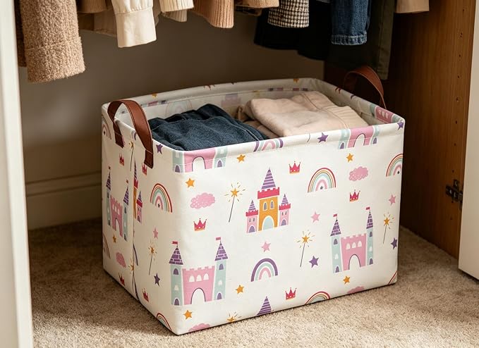 Baskets Nursery Basket Storage Bins Rectangular Cute Storage Bin Organizer Book Shelf Basket Rose Room Decor(Castle)