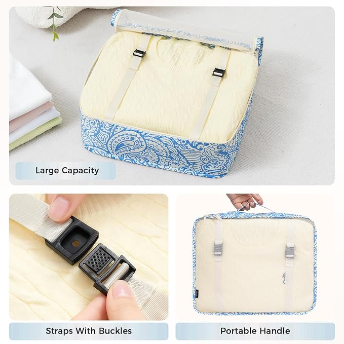 BAGAIL 8 Set Packing Cubes Luggage Packing Organizers for Travel Accessories-Blue paisley