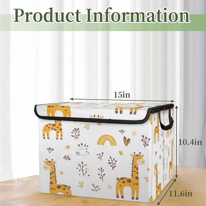 Cute Giraffe Storage Bins with Lids, Wildflower Foldable Storage Boxes with Carrying Handle Organizer Containers Baskets Cube for Home Bedroom Closet