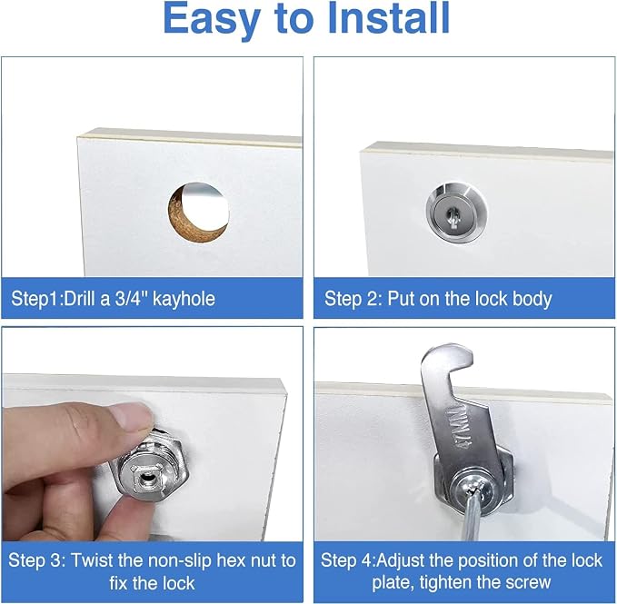 Cylinnda Cabinet Locks, 1-1/2" Long Cam Locks Keyed Alike, Cabinet Cam Lock Set for RV Storage, Tool Box, Zinc Alloy (4 Pack, 1-1/2 Inch)