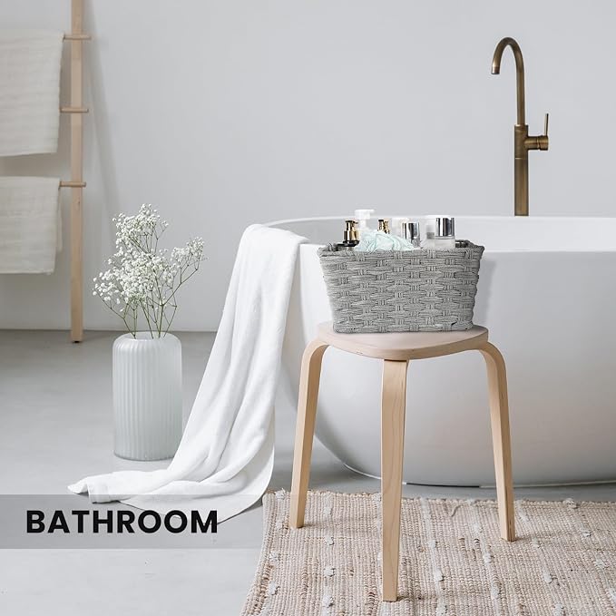 2-Pack Plastic Wicker Storage Baskets for Bathroom, 12"x12"x6", Grey | onlytak Woven Storage Baskets, Stackable & Durable, for Shelves, Closet, Toilet Paper, Home Organizing