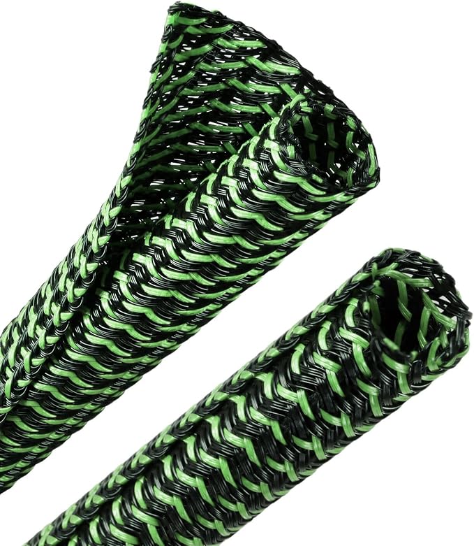 PET Braided Cable Sleeve Wire Protector Cable wrap Wire Covers for Cords Cable Sleeves Cord Management Cable Management Sleeve(10 Feet, Green Black, 25mm(1 inch))