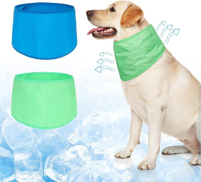 BEAUTYZOO Dog Cooling Bandana for Small Dogs, Instant Chill Out Ice Scarf Pet Bandanas, 2 Pack Adjustable Neck Wrap Cooler,Heat Relief Outdoor Camping Training,Green Blue M