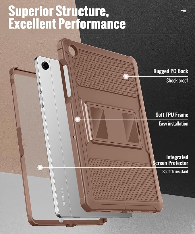 MoKo Shockproof Case Fit Samsung Galaxy Tab A11+ Plus/ A9+ 11 Inch | with Screen Protector, Heavy Duty Shockproof Protective Case, Bright Brown
