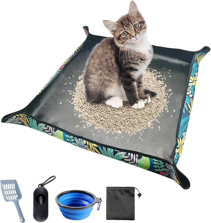 BNOSDM Travel Litter Box for Cats Foldable Litter Boxes Kit Portable Litterbox with Scoop Bowl Waterproof & Non-Stick for Hotels, Outings, Temporary Stays, Car, Plane (22.8x22.8x3.15in)