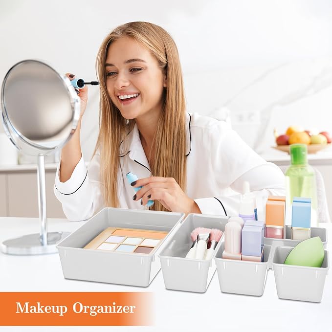 SpaceHacks 25 PCS Plastic Drawer Organizer, 4-Size Versatile Organizer Trays & storage Bins