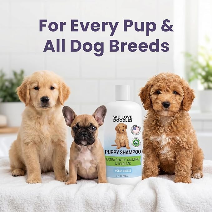 Puppy Shampoo & Conditioner | Made in USA | Tear Free | Best Shampoo for Puppies | Sensitive & Itchy Skin Wash | Oatmeal Bathing | Tearless, Ocean Breeze, 8oz [We Love Doodles]