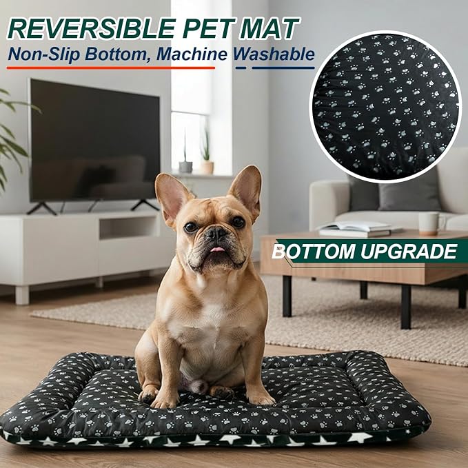 Washable Dog Bed Mat with Anti-Slip Bottom, Deluxe Plush Memory Foam Crate Pad & Waterproof Outdoor Kennel Mat for Dogs & Cats-Durable Crates Beds, Large Medium Small Puppy Size36 x 24",Green