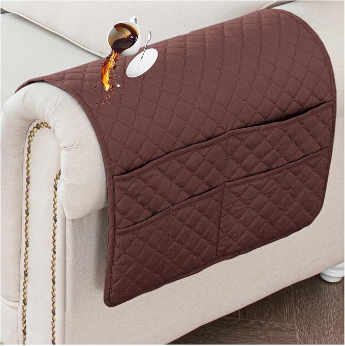 Large Polyester Armrest and Headrest Covers with 2 Pockets | Soft, smooth polyester resists daily wear nonslip silicone backing helps shield recliners and sofas from pet scratches