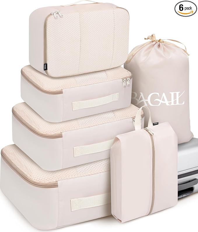 BAGAIL 6 Set Packing Cubes Luggage Packing Organizers for Travel Accessories-Beige