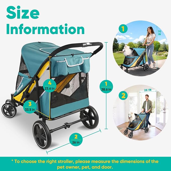 Petbobi Dog Stroller for Large & Medium Dogs - Easy Fold Dual Entry Pet Stroller with One-Foot Brake, All Terrain Wagon Cart with Air Mesh, Ideal for Large Senior Pets up to 80 lbs, Green | One-Hand Fold, One-Foot Brake, All Terrain 360 Swivel Front Wh...