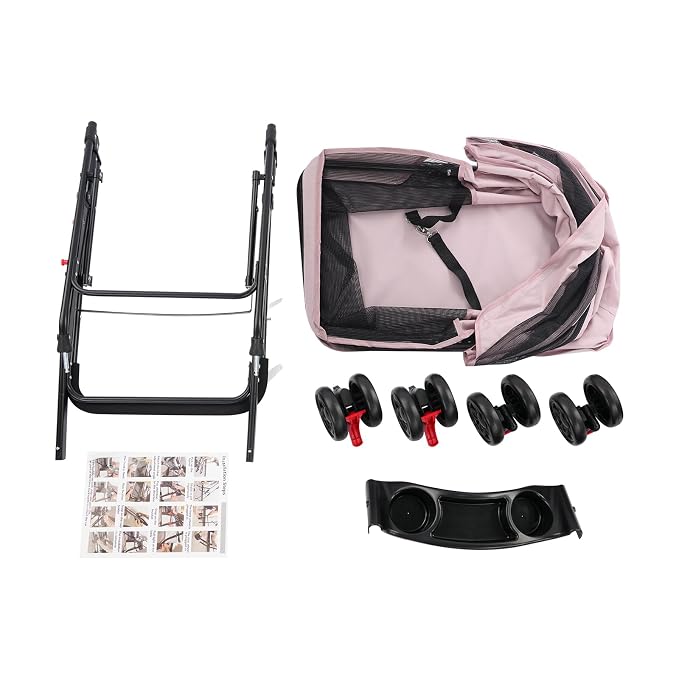 Pet Stroller for Small Medium Dogs Cats 40 lbs, Foldable Dog Stroller with Storage Basket and Cup Holder, Portable Pet Travel Cart with Breathable Mesh Canopy (Pale Pinkish Grey)