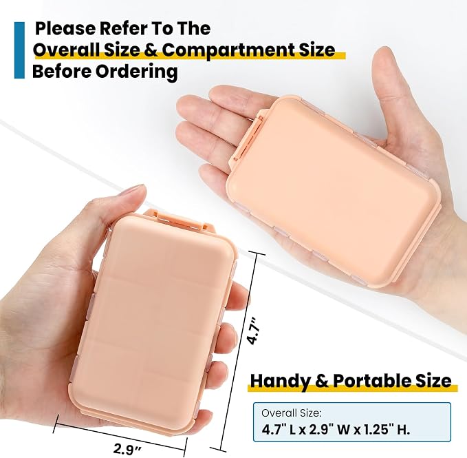 14 GRIDS Travel Pill Organizer Box with Labels - Travel Medicine Case Kit - Pocket Daily Pharmacy Container - Travel Medication Holder Dispenser for Fish Oil Vitamin Supplement Storage - Pink