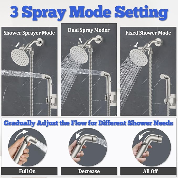 Dog Shower Attachment Metal, YDmeet Pet Shower Attachment for Fast and Clean Pet Bathing and Dog Washing, Brass Shower diverter, Adjustable Pet Shower Sprayer, 8 ft Hose and Shower Holder, Brushed