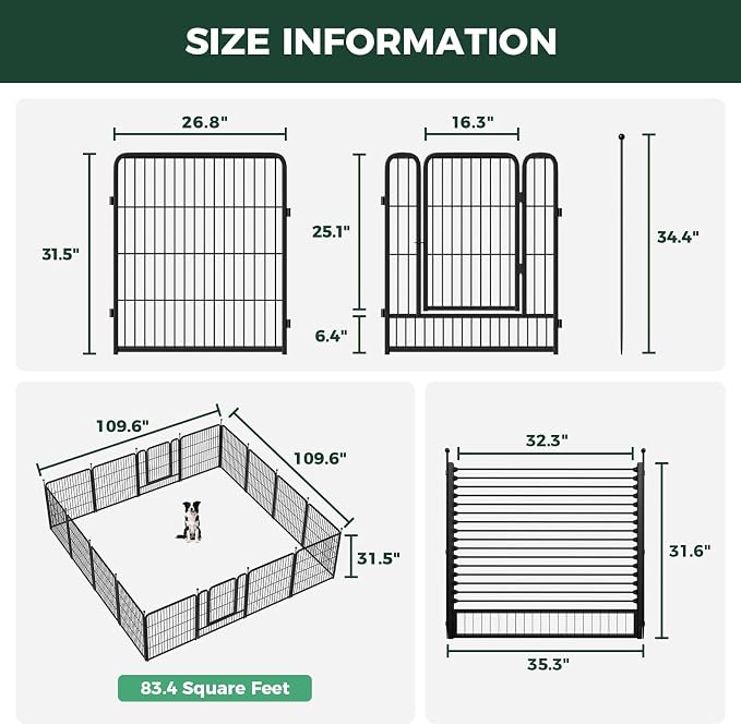 FXW Rollick Dog Playpen with RV Step Grid, 32" H, 16 Panels | Heavy-Duty & Easy setup Play Area, Helps Close Stair Gaps, Fits 32" RV Step Opening, For Small & Medium Dogs, Patented