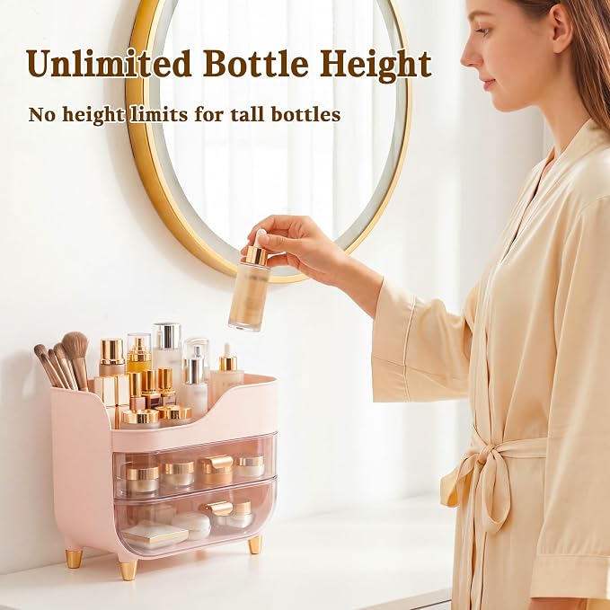 Makeup Organizer for Vanity with Large Smooth Drawers Extra Large Skincare Organizer for Bathroom Countertop and Dresser, Crystal Clear Cosmetic Storage Display Case for Beauty Products