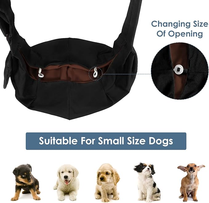 Lukovee Pet Sling, Puppy Small Pet Cat Carrier with Safety Hook | Hands-Free,Padded Strap, Breathable, Adjustable, Storage Pocket, Tote Bag Shoulder Bag with Front Pocket (Black, L)