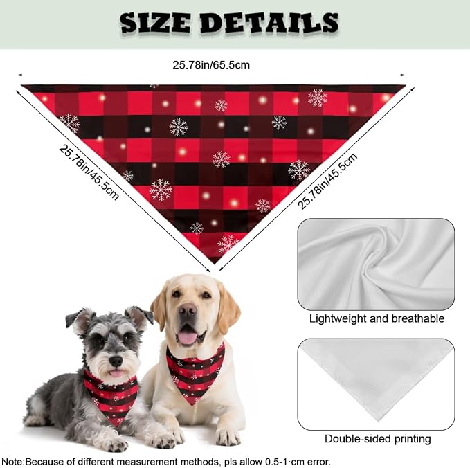COEQINE Plaid Dog Bandana with Rip Tie Hair Ties for Women Cute Dogs Bandanas Small Pet Christmas Costume for Holiday Food Cosplay Clothes Party Costumes