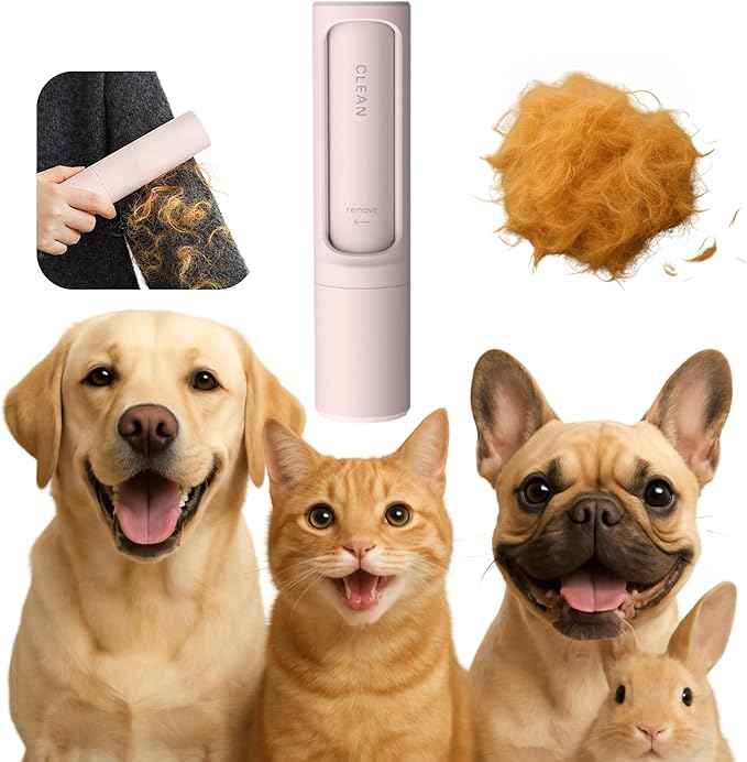 Reusable Lint Brushes for Pet Hair on Clothes & Soft Fabrics, Compact Self-Cleaning Pet Hair Roller, Portable & Travel-Friendly, Rotating-Design, No Refills Needed (Strawberry Meringue)