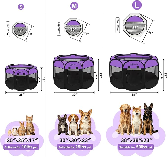 Siedihit Dog Cat Playpen, Puppy Pet Playpen, Small Dogs Tent Crates Cage | Indoor/Outdoor, Portable Pop Up Dog Kennel Playpen with Carrying Case for Dogs/Cats/Rabbits,Purple