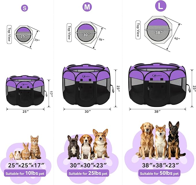 Siedihit Large Dog Playpen, Puppy Pet Playpen Indoor, Dogs Tent Crates Cage | Indoor/Outdoor, Portable Pop Up Dog Kennel Playpen with Carrying Case for Dogs/Cats/Rabbits, Purple