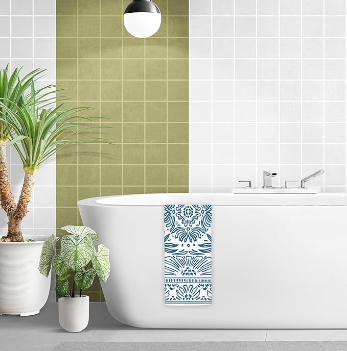 Vintage Boho Blue Floral Kitchen Towels Decorative, Art Deco Botanical Dish Towels, Blue and White Cottagecore Hand Towels Drying Cloth for Kitchen Bathroom Decor, 16x24 Inch