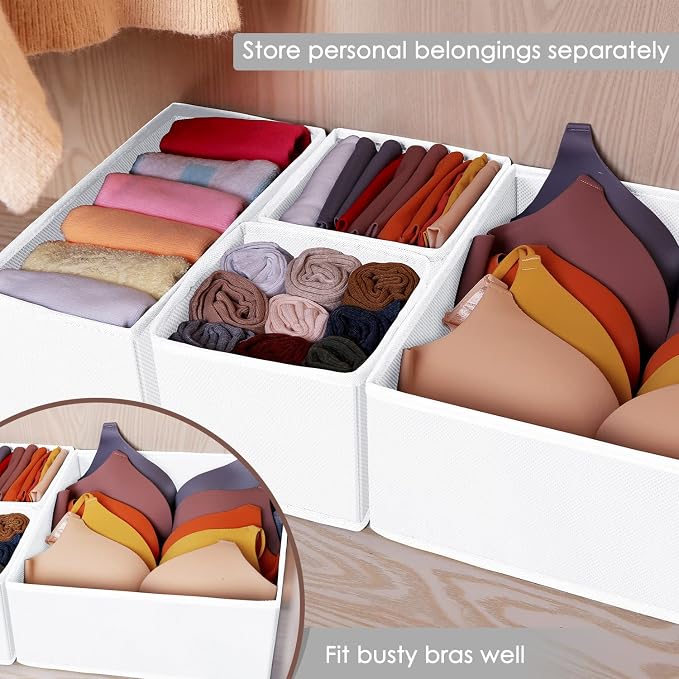 6 Pack Clothes Drawer Organizer, Fabric Foldable Closet Dresser Drawer Organizer for Clothing, Bra Sock Underwear Drawer Organizer for Nursery Dorm Bedroom Organization (6 Bins, White)