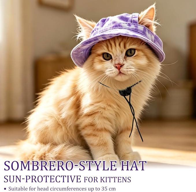 Cat Hats for Cats Only, Cat Sun Hat Sphynx Hat with Ear Hole Kitten Headwear Sun Sombrero Caps Summer Cat Cowboy Hats, Pet Chihuahua Sunscreen Baseball Outdoor Cap,Purple