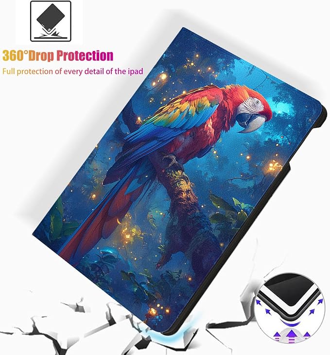 for Microsoft Surface Pro 11/10/9-13" 2024/2022 Tablet Case,Auto Wake/Sleep,Adjustable Stand Protective Cover - Cute Parrot
