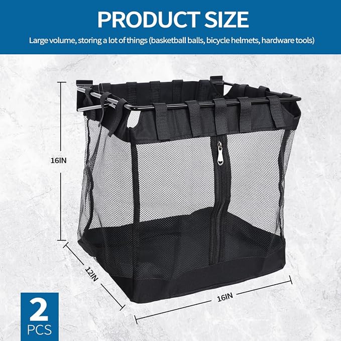 2Pcs Mesh Slatwall Baskets with Zipper,Hanging Storage Slat wall Baskets | Sturdy and Easy to Install Slatwall Accessories for Garage Shops Gym Home Display Organizing(16 * 12 * 16 inch)