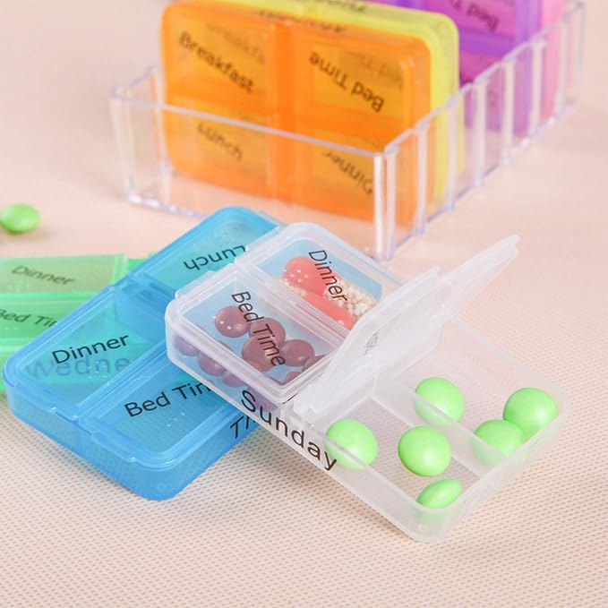 Pill Organizer 4 Times a Day Portable Travel Pill Box 7 Days with Moisture-Proof Design and Large Compartments Separable Large Pill Box to Hold Pills Vitamins Fish Oil Supplements