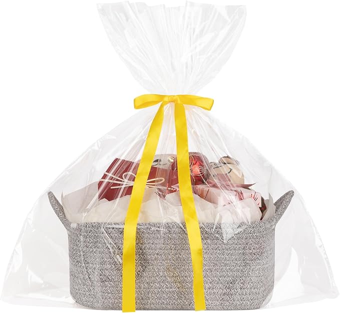 OIASKET Gift Basket Empty with Handle, Small Woven Baskets for Gifts Empty | 13.6"x10"x5.9", Baby Shower Toy Storage Baskets, Dog Toy Storage for Organizing, with Gift Bag Ribbon Tissue Paper