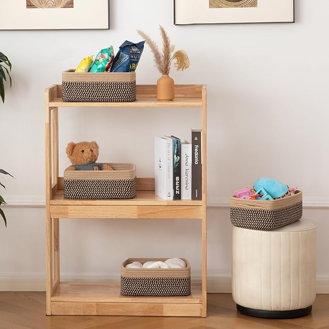 OIAHOMY 4 PACK 7L Storage Baskets for Organizing Storage Bins Black/Yellow | Small Bins for Shelves Small Storage Basket Shelf Baskets Organizer Baskets for Gifts Empty Cute Decorative Storage Bins