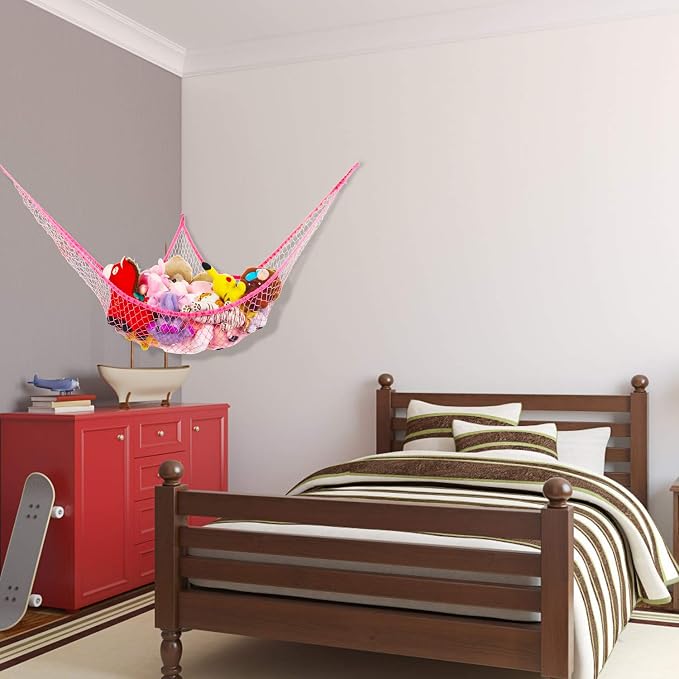 Toy Hammock, Stuffed Animals Hammock, Jumbo Toy Storage Net 83" Wall Sling Corner Extra Large Kids Children Mesh Toy Net Organizer (Pink, 83 Inch)