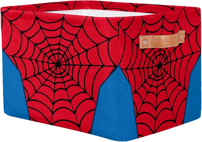 Rectangle Storage Basket with Handles, Cube Organizer Bins for Shelves Collapsible Toys Storage Box Clothes Baskets for Nursery Home Kids Room(Spider Web)