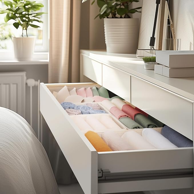 Drawer Organizer Clothes, 21 Pack Dresser Organizer for Baby Clothes, Underwear, Sock - Foldable Closet Organization and Storage Dividers Bins for Nursery, Bedroom (Beige)