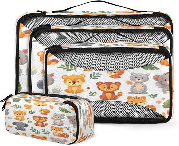 Packing Cubes for Travel, Wild Elephant Animals Travel Luggage Packing Organizers for Women Men, Large Custom Toiletries Bag for Clothes Shoes, Funny Zoo Animals