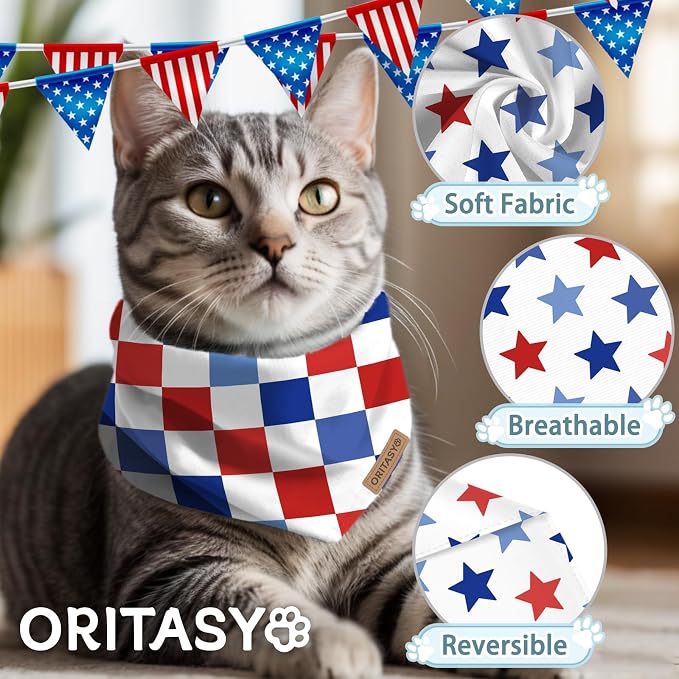 Checkered 4th of July Dog Bandanas, 2-Pack Triangle Reversible Pet Scarves, Premium Fabric, US American Flag Bandana for All Dogs (X-Large, Style 25-1)