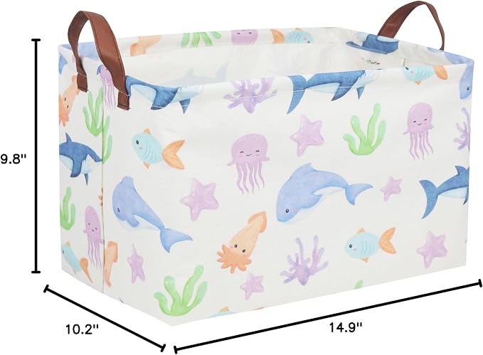 Essme Rectangular Basket, Storage Basket with Handles for Room Decor,Ocean Storage Bin（Ocean）