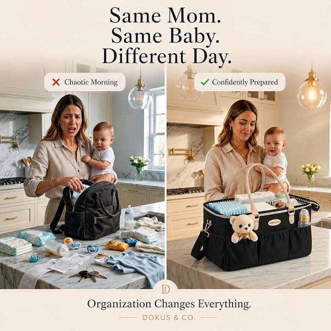 DOKUS & CO Luxe Diaper Caddy Organizer, Extra Large Collapsible Nursery Storage Tote for Baby Essentials & Travel