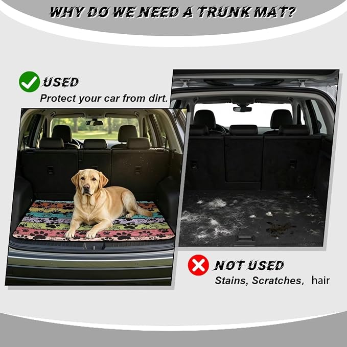Paw Print Car Trunk Mat for Dogs 29" x 39", Wooden Grain Non Slip Cargo Liner for Cars Trucks, All Weather Washable Durable Pet Friendly Rear Protection Mats