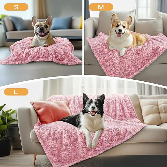 Luciphia 1 Pack 3 Calming Dog Blanket Fluffy Premium Fleece Pet Blankets Soft Sherpa Throw for Dogs Puppy Cat Pink Large (41" x31") | Fluffy Throw Blanket Washeble for Crate Bed Couch Indoor. Cozy Pet Blanket, Puppy Essentials Dog gift,Pink,Large